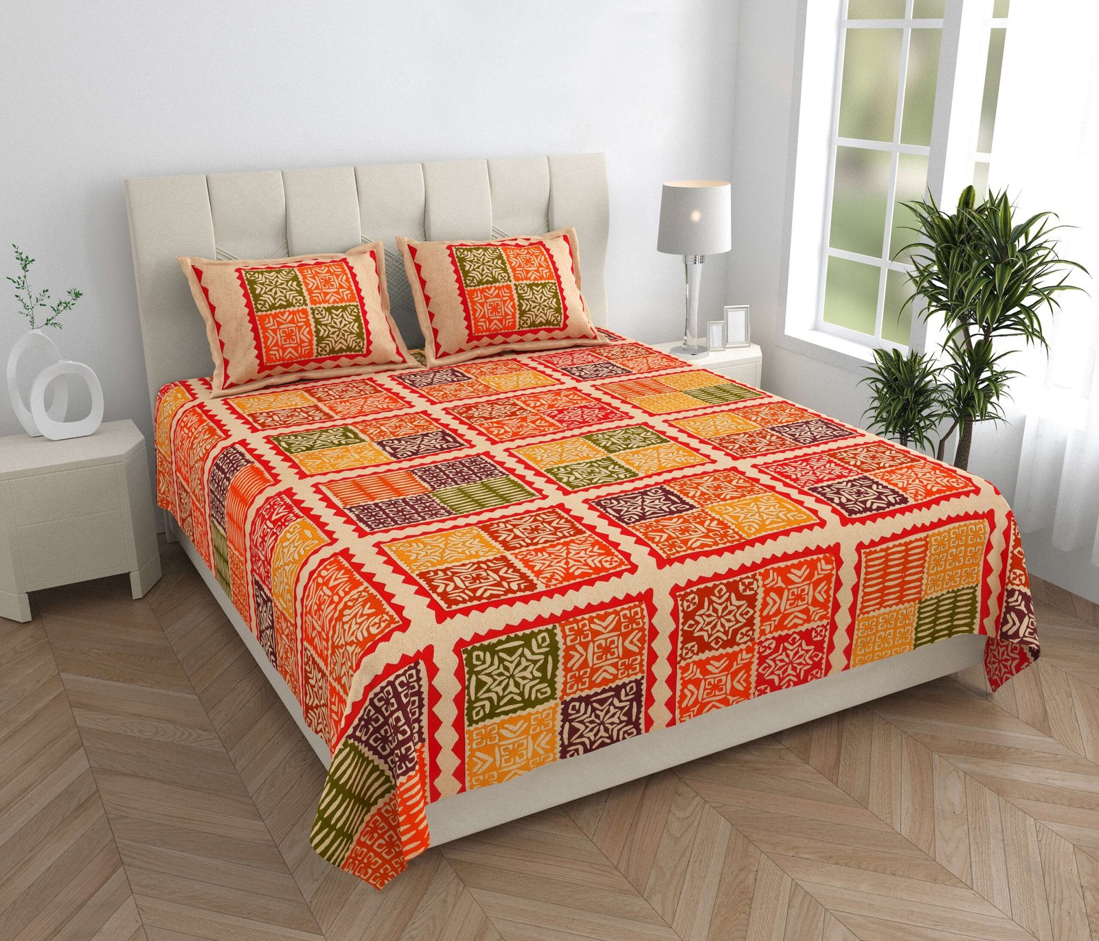 Rajasthani Traditionally Printed Cotton Doublebed Bedsheet With Pack of 2 Pillow Covers